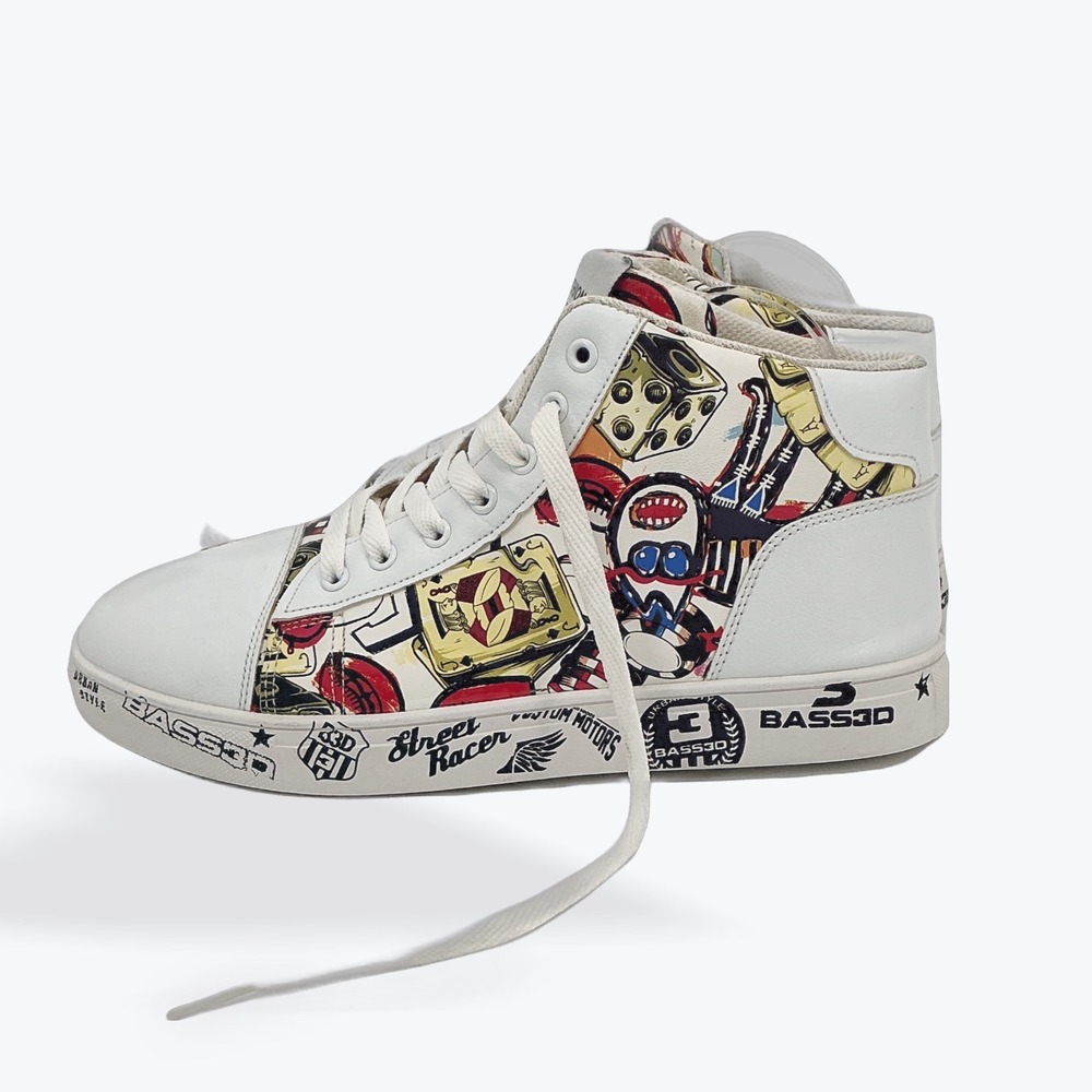 BASS3D Graffiti High Top Sneakers Street Skateboard‎ Urban Style Shoes Mens - Picture 4 of 11